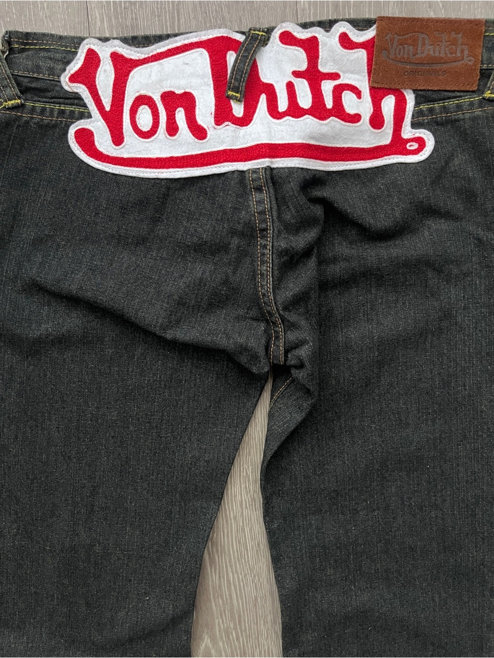 Von Dutch Black Boot-Cut Jeans with Red Logo Patch